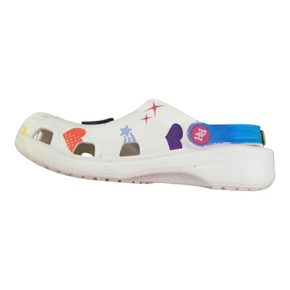 Crocs‎ Rainbow High Clogs Kids Size J3 White Multi Color Star Print Charms